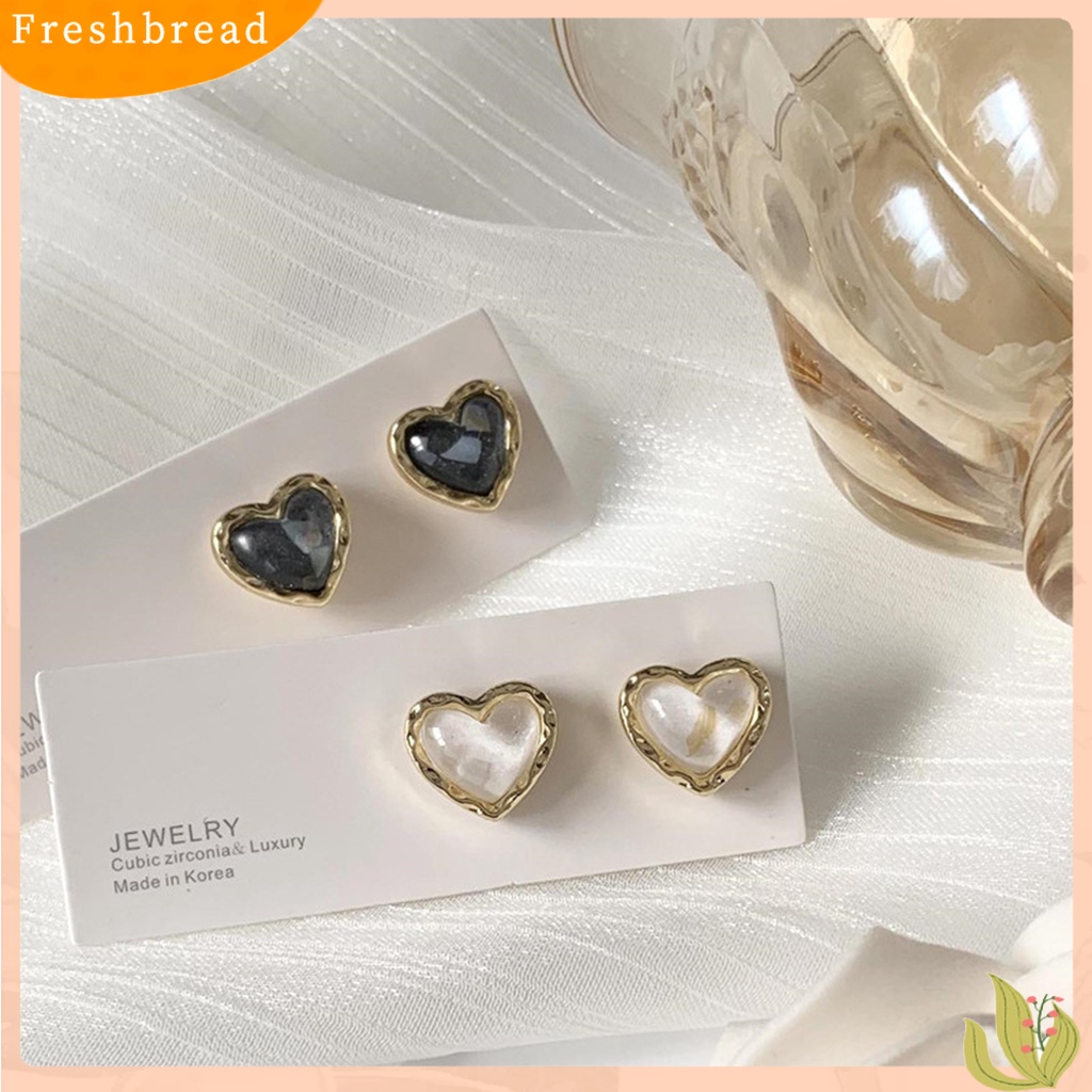 &lt; Freshbread &gt; 1pasang Anting Tusuk Jantung Plating Perhiasan Gaya Korea Electroplating Ear Studs Untuk Pesta Pernikahan Perjamuan Prom