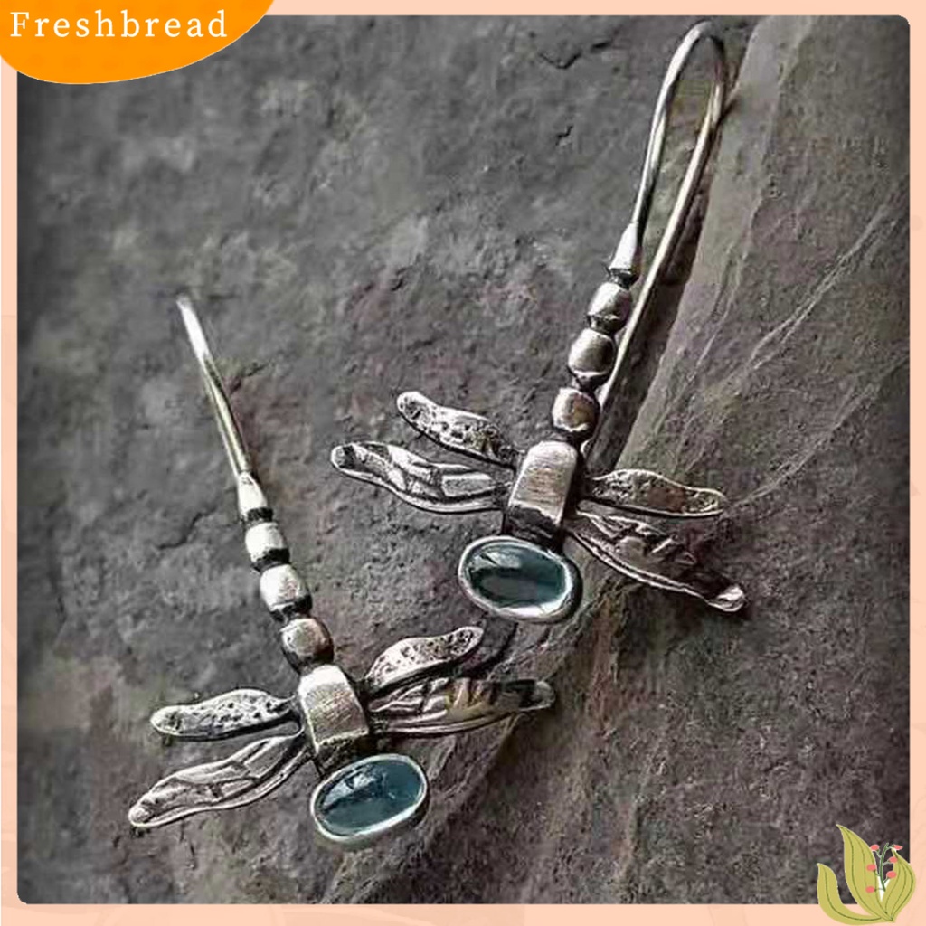 &lt; Freshbread &gt; 1pasang Anting Wanita Capung Perhiasan Berlian Imitasi Vintage Anting Kait Hewan Untuk Pernikahan