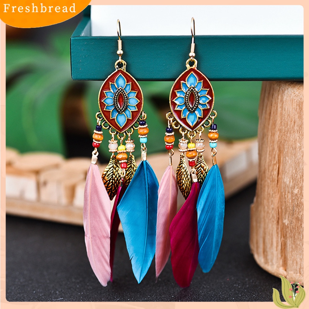 &lt; Freshbread &gt; 1pasang Anting Lady Bulu Sintetis Bohemia Kreatif Jumbai Anting Menjuntai Untuk Pakaian Sehari-Hari