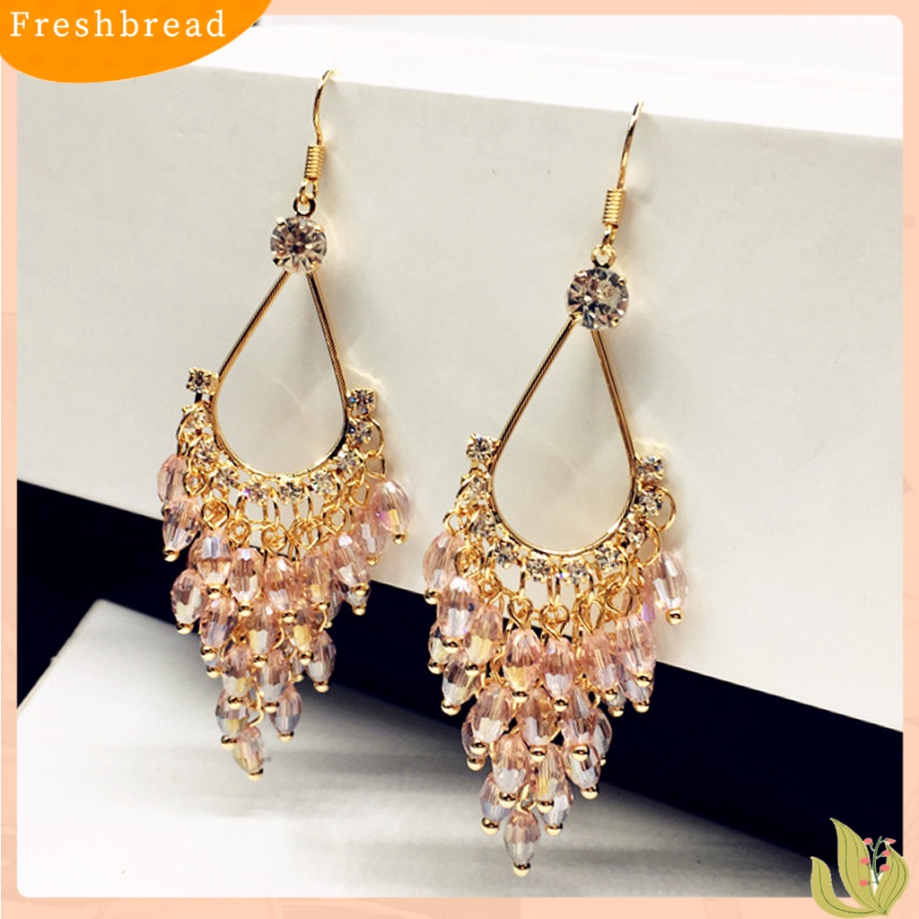 &lt; Freshbread &gt; 1pasang Anting Wanita Kristal Imitasi Gaya Bohemia Shiny High-end Drop Earrings Perhiasan Pernikahan