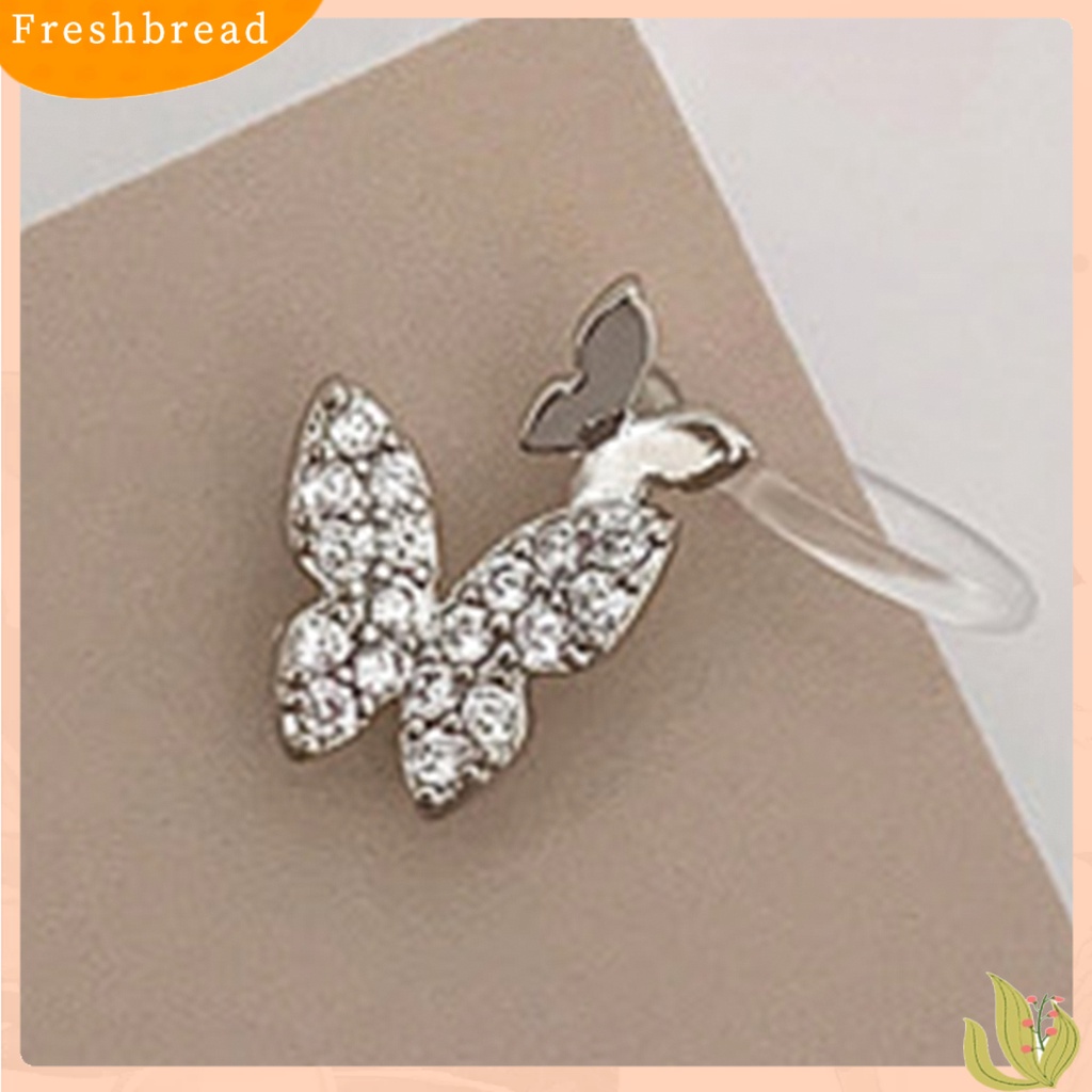 &lt; Freshbread &gt; Wanita Kupu-Kupu Anting Shiny Ear Clip Stud Pesta Pernikahan Perhiasan Aksesori Hadiah