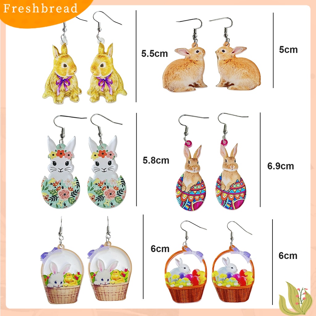 &lt; Freshbread &gt; 1pasang Menjuntai Anting-Anting Pencetakan Pola Halus Kartun Menggemaskan Tindik Telinga Hiasan Pengerjaan Halus Akrilik Paskah Kelinci Hewan Peliharaan Anting-Anting Wanita Perhiasan