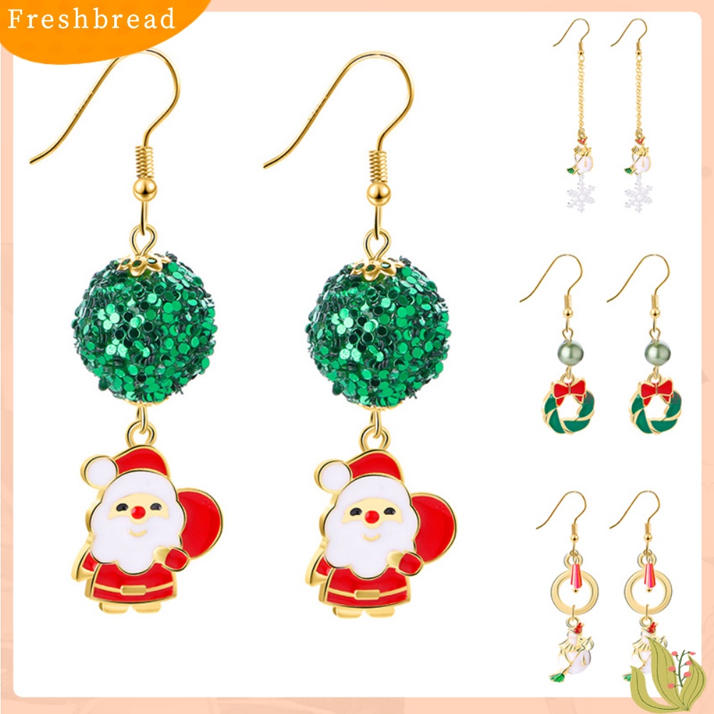 &lt; Freshbread &gt; Wanita Enamel Natal Santa Claus Pohon Rusa Menjuntai Kait Anting Hadiah Xmas