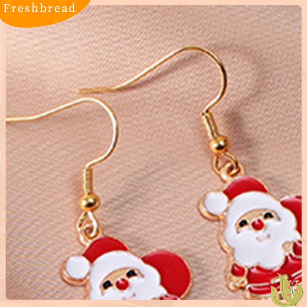 &lt; Freshbread &gt; 1pasang Anting Menjuntai Pohon Natal Snowman Dripping Oil Santa Claus Earrings Perhiasan Aksesori