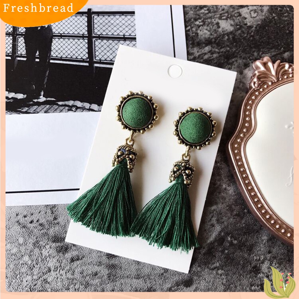 &lt; Freshbread &gt; Vintage Wanita Rumbai Berpohon Drop Bulat Telinga Stud Anting Pernyataan Perhiasan