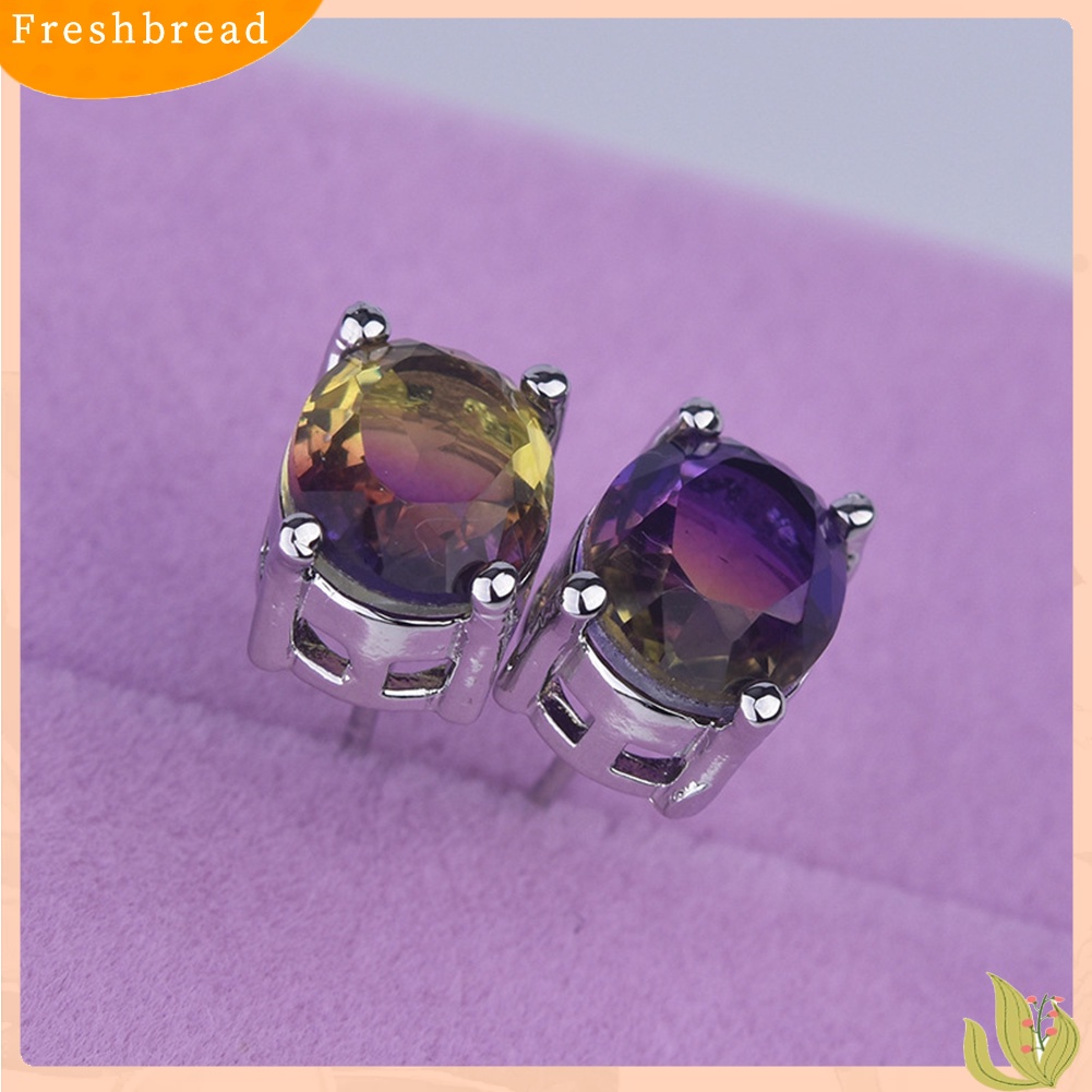 &lt; Freshbread &gt; Fashion Wanita Oval Potong Batu Permata Imitasi Hias Telinga Stud Anting Pesta Perhiasan Hadiah