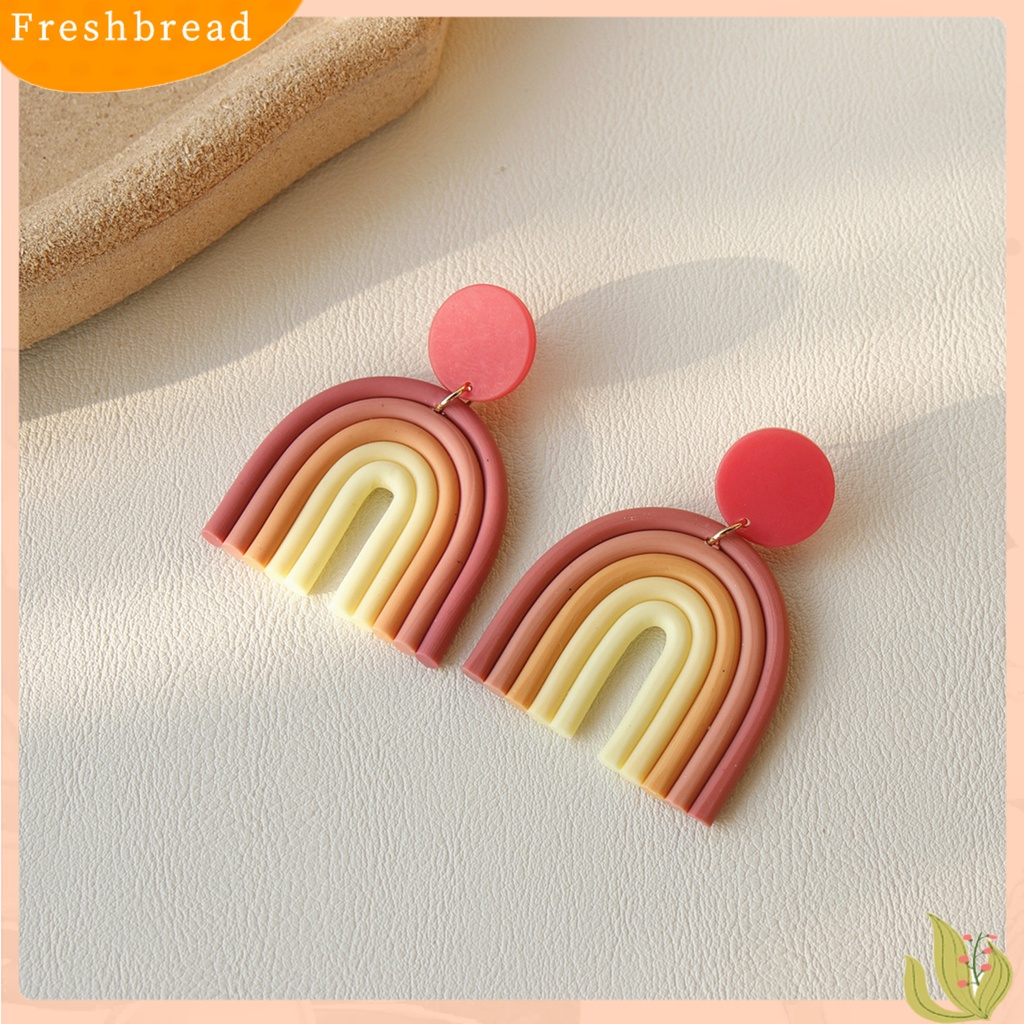 &lt; Freshbread &gt; 1pasang Anting Drop Geometris Bentuk U Clay Polimer Warna-Warni Semua Cocok Anting Tusuk Bohemian Untuk Pacaran