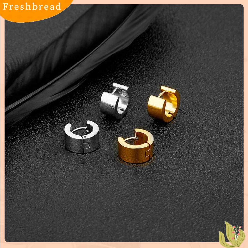 &lt; Freshbread &gt; Anting Bulat Aman Tidak Luntur Unisex Unisex Klip Telinga Bulat Stainless Steel Untuk Club Belanja Pakaian Sehari-Hari