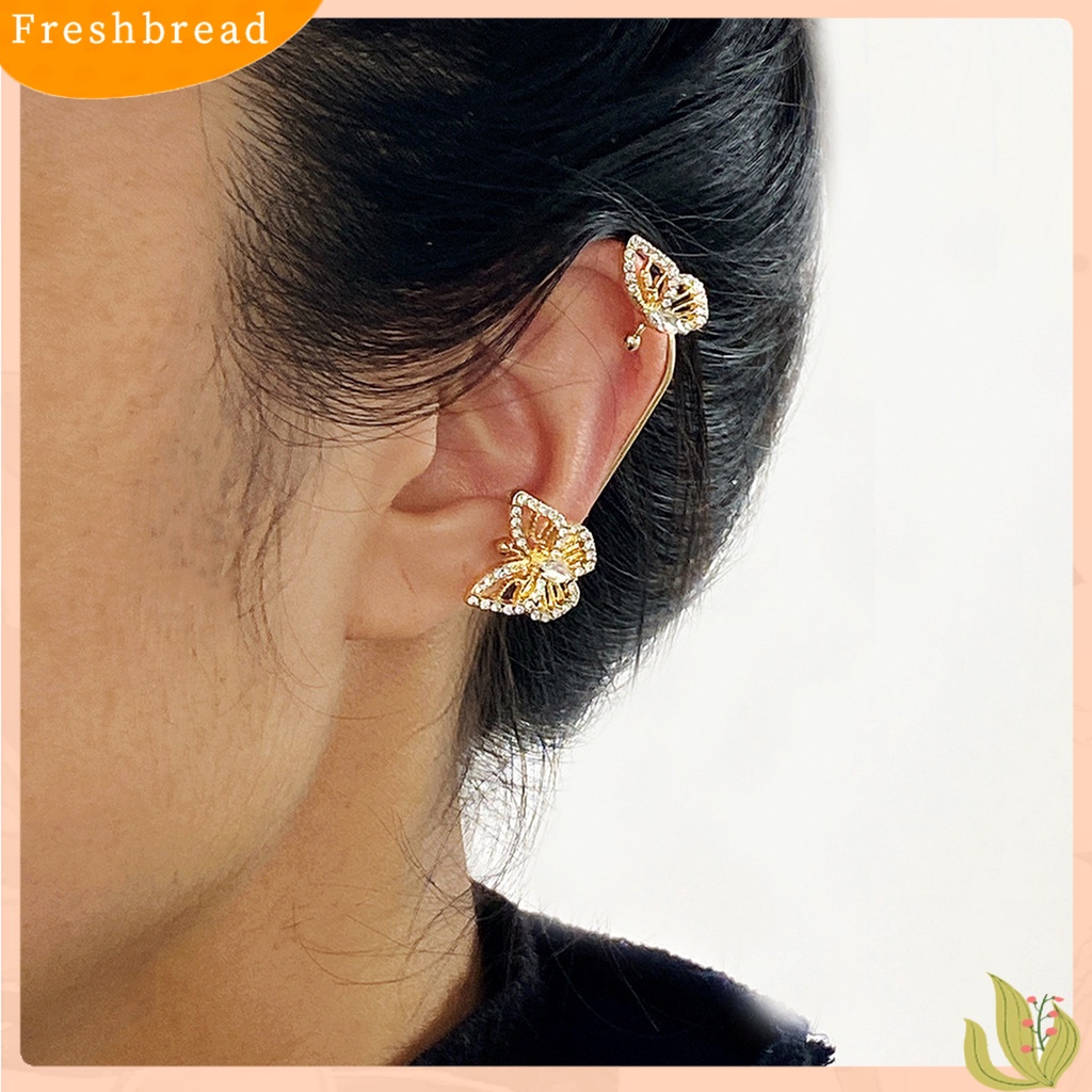 &lt; Freshbread &gt; 1pc Lady Earrings Tanpa Tindik High-end Berlian Imitasi Mengkilap Panjang Rumbai Bentuk Kupu-Kupu Menjuntai Anting-Anting Wanita Perhiasan