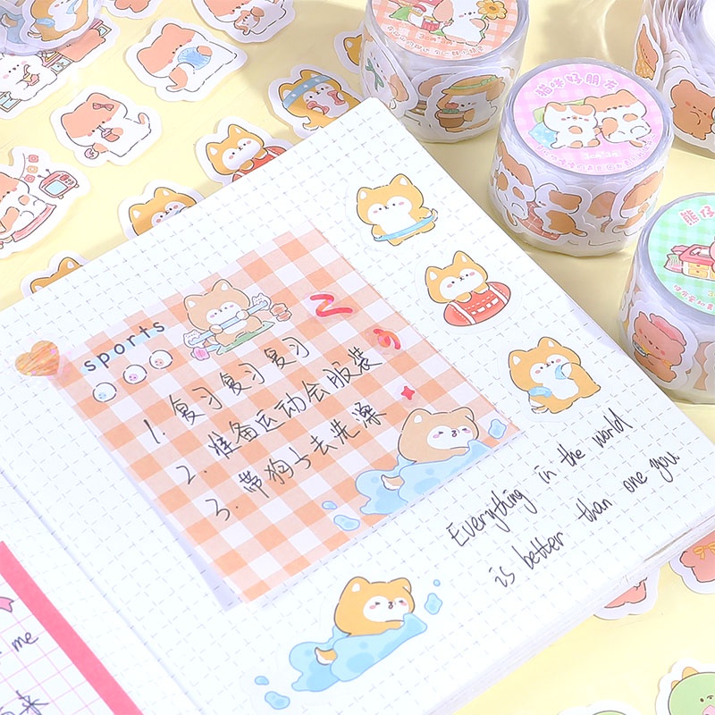 3meter Lucu Kartun Pets Series Tape Stiker Siswa Scrapbook Deco DIY Decals Tape