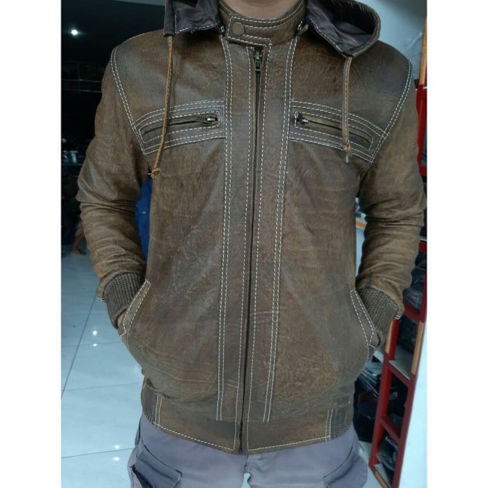 Jaket kupluk domba wash 100% original kulit asli