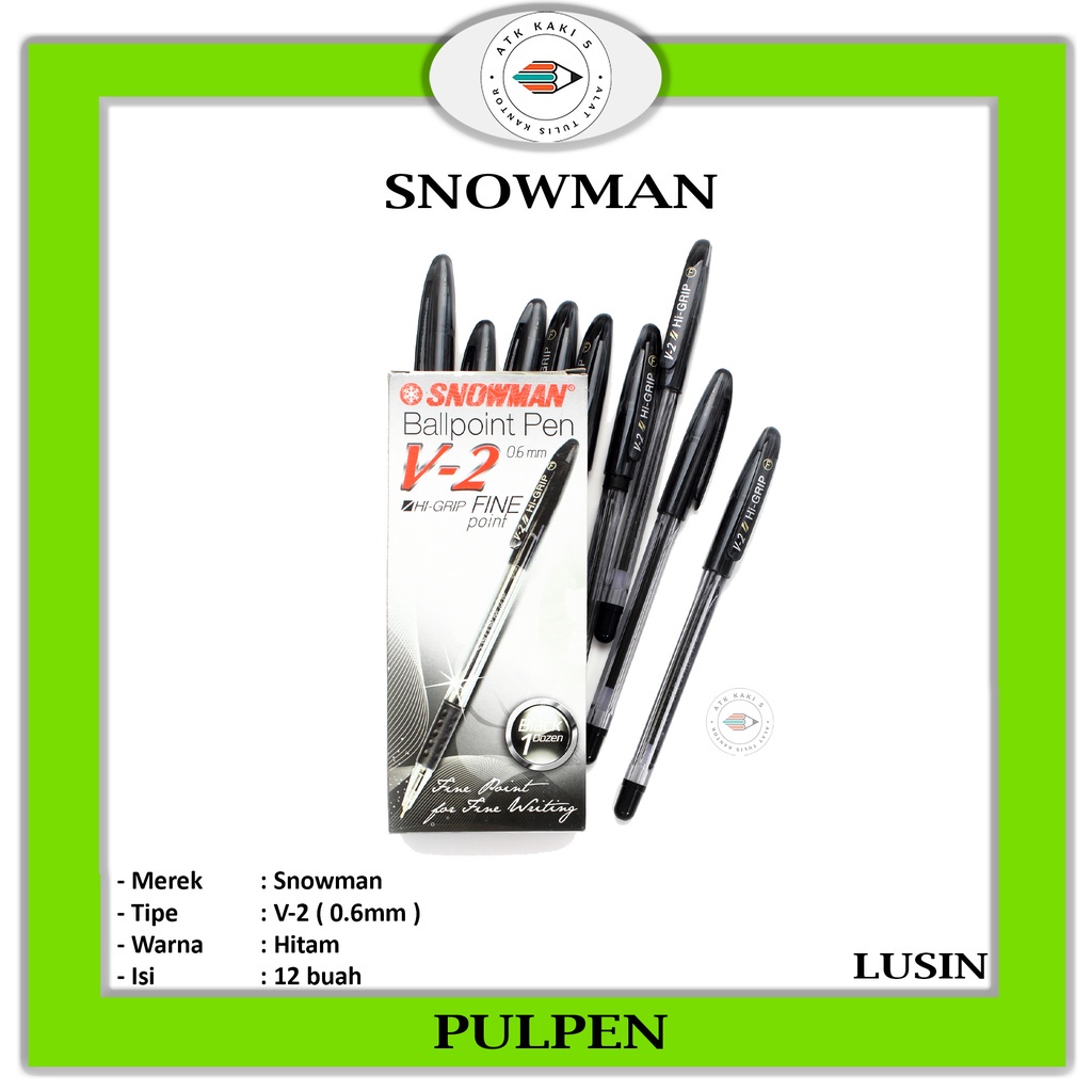 

SNOWMAN - Pulpen V2 0.6MM - Hitam - Lusin
