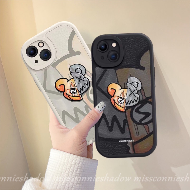 IPHONE Casing Pasangan Beruang Violent Merek Trendi Kompatibel Untuk Iphone11 Pro Max 7Plus XR 8Plus 14 12 13 Pro Max X XS Max 6 6s 7 8 Plus SE 2020 Lembut Tpu Ponsel Penutup Belakang