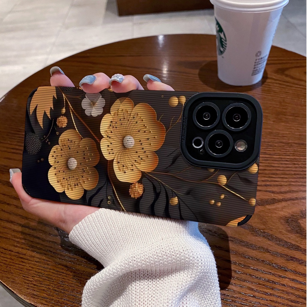 【Lamb Skin】Soft Case iP iPhone 6S 7 8 Plus SE 2020 X XR XS Max 11 12 13 14 Pro Max 14 plus 12 13 Mini Gloden Flower for Women's Fashion