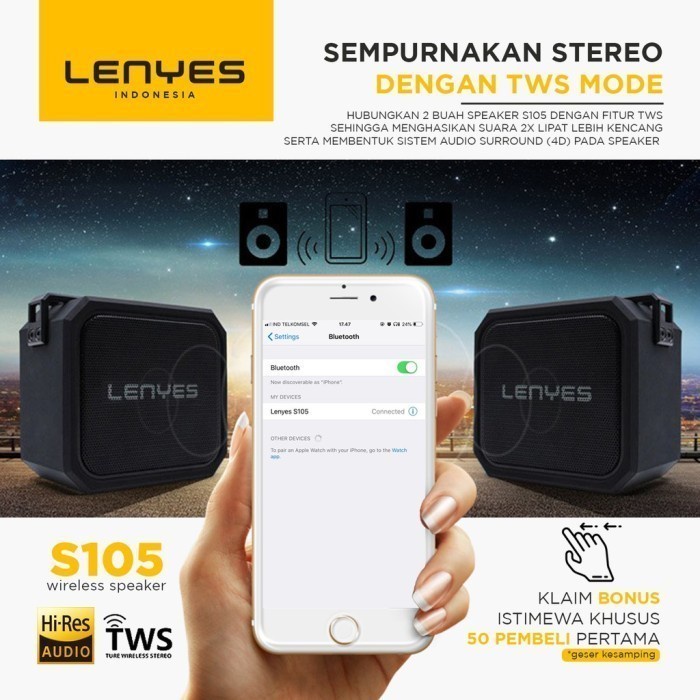Speaker Bluetooth Portable LENYES S105 Outdoor Wireless Extrabass Wate - Biru WIRELESS SPEAKER PORTABLE SPEAKER MUSIC BOX BLUETOOTH spiker outdoor original