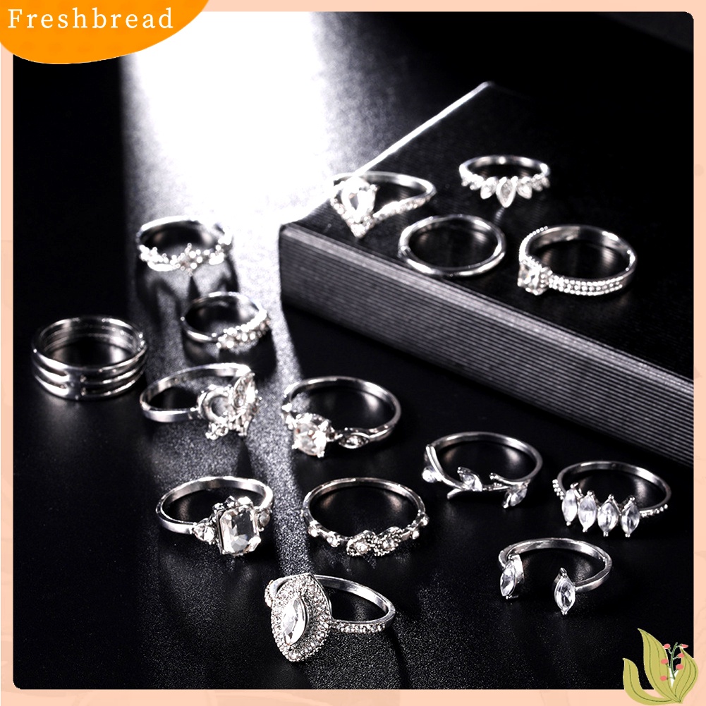 {In Stock} 15Pcs/Set Wanita Bohemian Buatan Batu Permata Berlian Imitasi Jari Cincin Perhiasan Hadiah