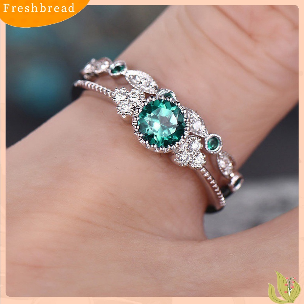 {In Stock} 2Pcs/Set Wanita Berlian Imitasi Potongan Bulat Cubic Zirconia Jari Cincin Perhiasan Pernikahan