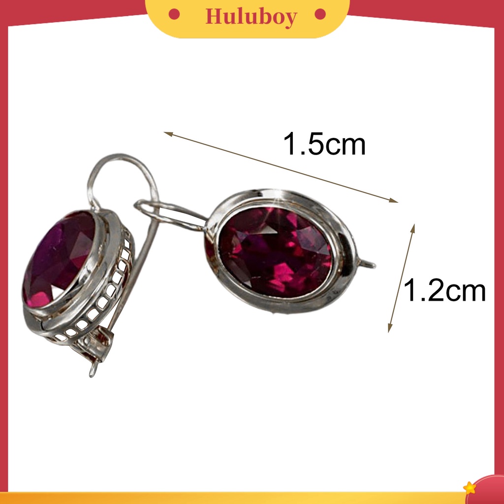 {Ready Stock} 1pasang Merah Berlian Imitasi Wanita Anting Oval Alloy Berongga Shiny Klip Anting Perhiasan Pernikahan