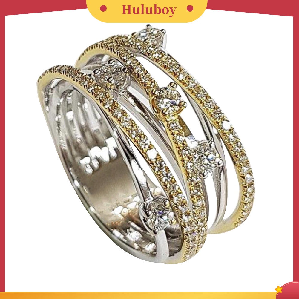 {Ready Stock} Fashion Wanita Salib Dual Warna Cubic Zirconia Bertatahkan Cincin Pernikahan Perhiasan Hadiah