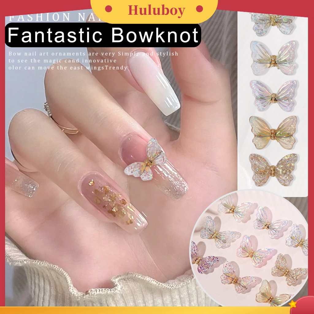 {In Stock} 10 Pcs Butterfly Nail Charms Berwarna Bersinar Sequin Resin Craft Indah DIY Aksesoris Nail Art 3D Resin Butterfly Phone Case Dekorasi Kuku Perlengkapan Manicure