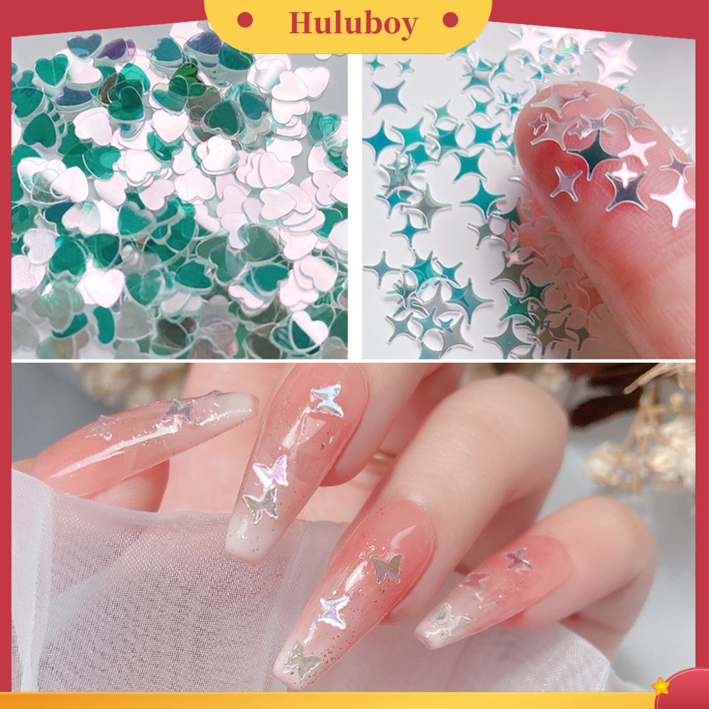 {In Stock} 1kotak Dekorasi Kuku Berkilau Bentuk Kreatif Mempesona Efek Visual Warna Hidup 6gaya Kupu-Kupu Cinta Hati Kuku Payet Desain Manicure Perlengkapan Kuku