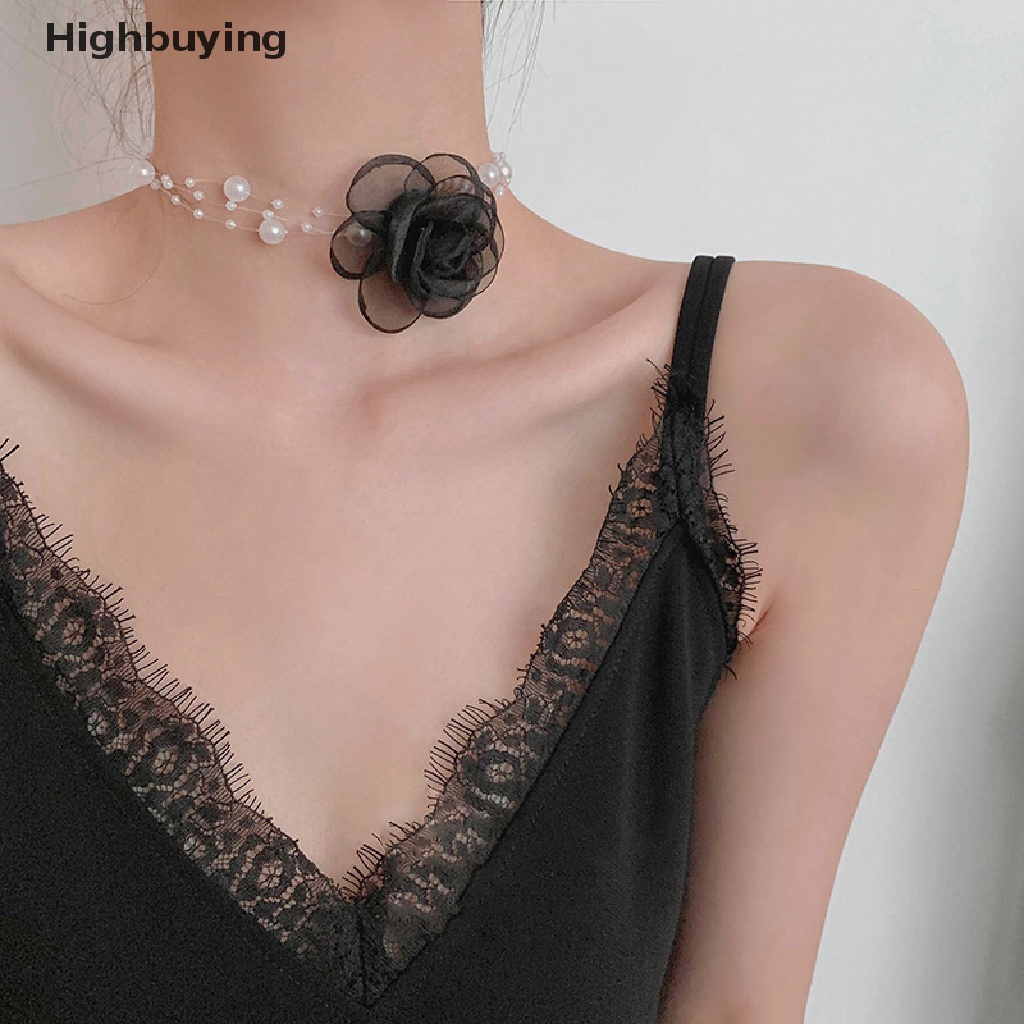 Hbid Kalung Mutiara Bunga Choker Hitam Dan Putih Romantis Prancis Perempuan Musim Panas Rantai Klavikula Glory