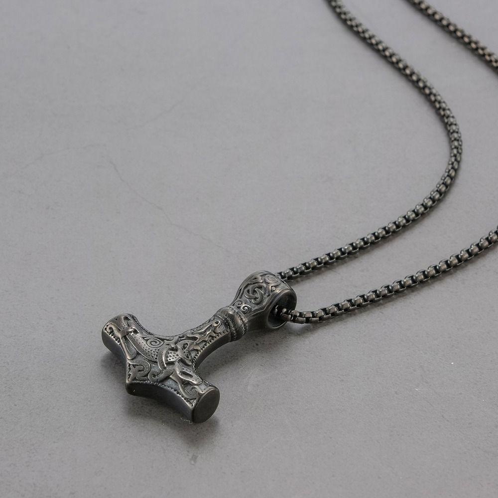 Mxbeauty Thor's Hammer Kalung Kreatif Minoritas Rantai Stainless Steel Norse Viking Halloween Kalung Pria Rantai Leher