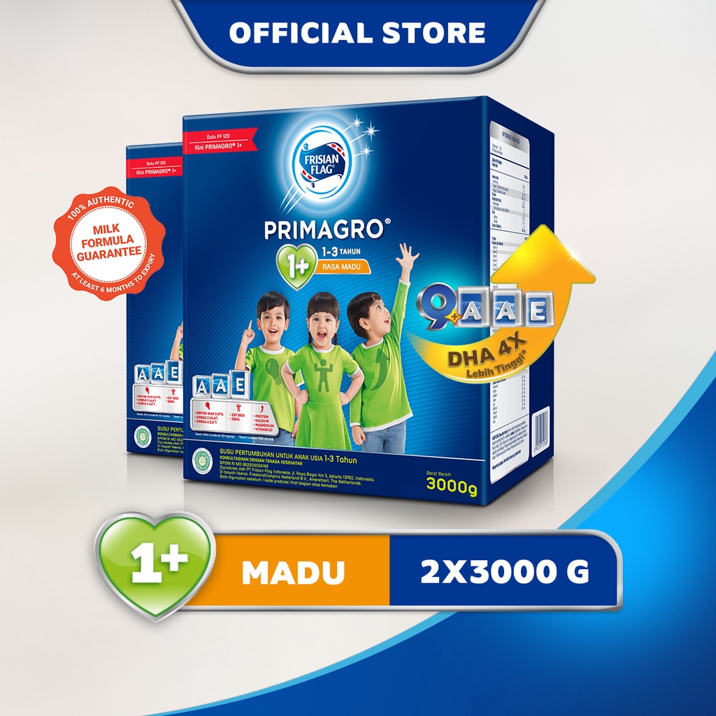 Frisian Flag Primagro 1+ Madu 3000 gr (1-3 tahun) Susu Formula Pertumbuhan Anak - 2 Pcs