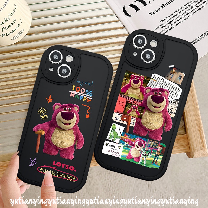 IPHONE Lovely Kartun Manyo Telepon Lembut Lucu Strawberry Bear Tpu Case Kompatibel Untuk Iphone11 13 12 14 Pro MAX 7 6s 8 6 14 Plus XS XR X MAX SE 2020 Silicon Pelindung Lensa Back Cover