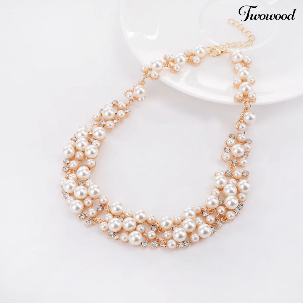 Twowood 2pcs/Set Perhiasan Pernikahan Set Mutiara Imitasi Multi Warna Royal Mewah Permukaan Halus Wanita Kalung Anting Set Perempuan Aksesori