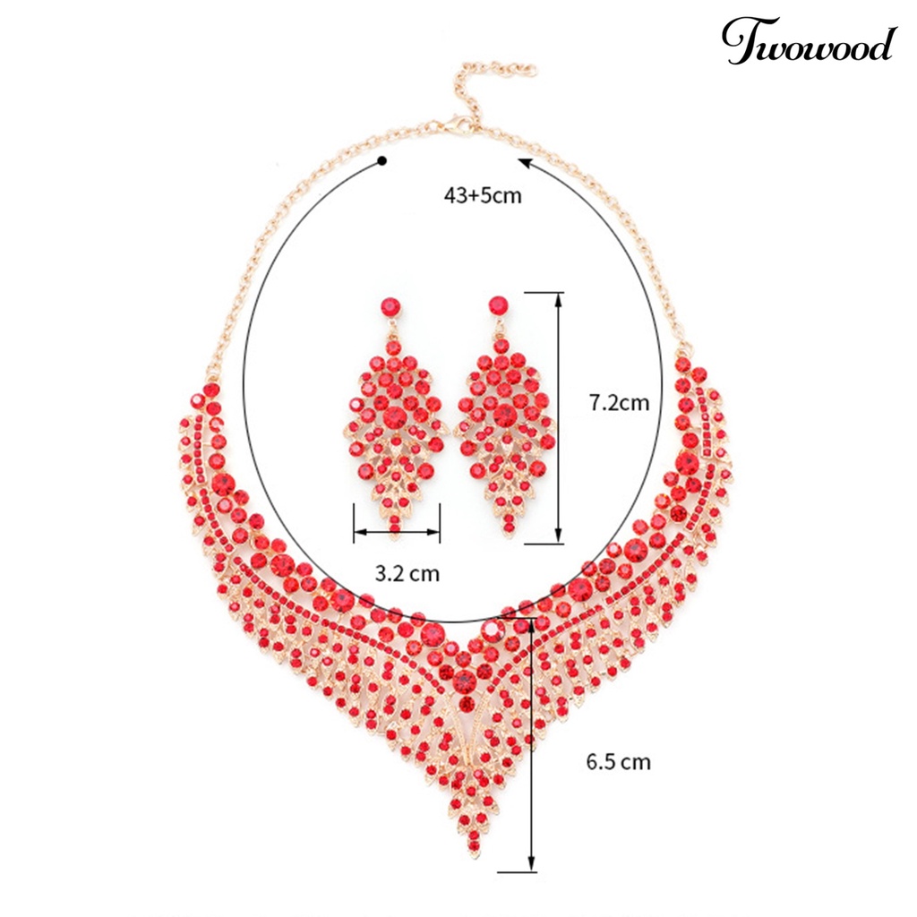 Twowood 1set Pengantin Telinga Studs Temperamen Warna Hidup Geometris Bunga Pengerjaan Indah Retro Dekorasi Berdandan Glitter Makan Berat Wanita Perhiasan Kalung Aksesori Pernikahan