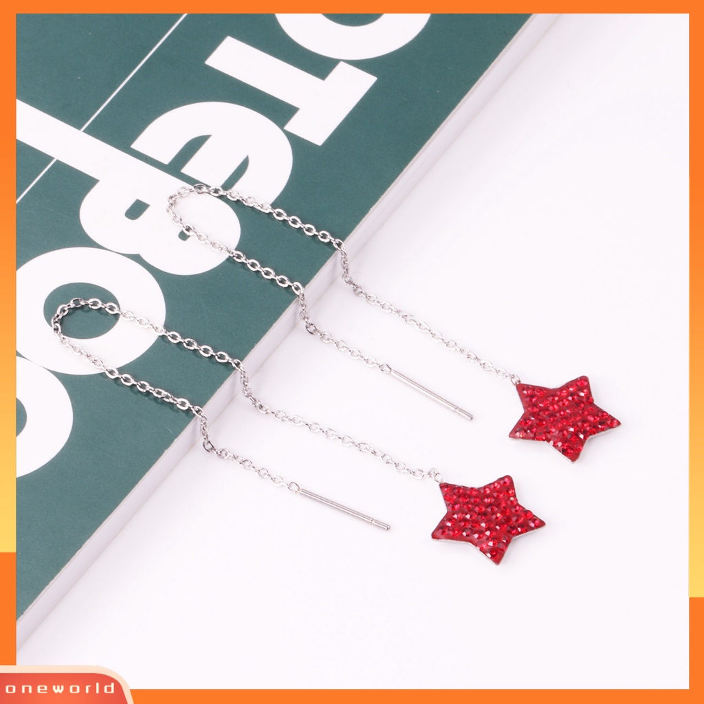 [OWR] 1pasang Anting Pejantan Rumbai Lurus Gantung Eropa Dan Amerika Berlebihan Geometris Telinga Dekorasi High-end Pentagram Bintang Kembali Gantung Drop Earrings Perhiasan Fashion