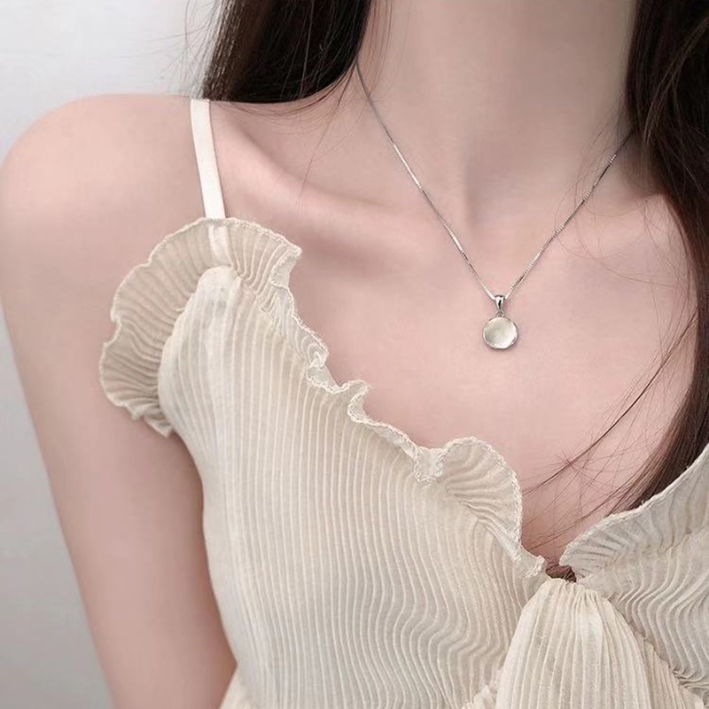 Kalung Liontin Permata Giok Putih Choker Rantai Silver Simple Untuk Aksesoris Perhiasan Wanita