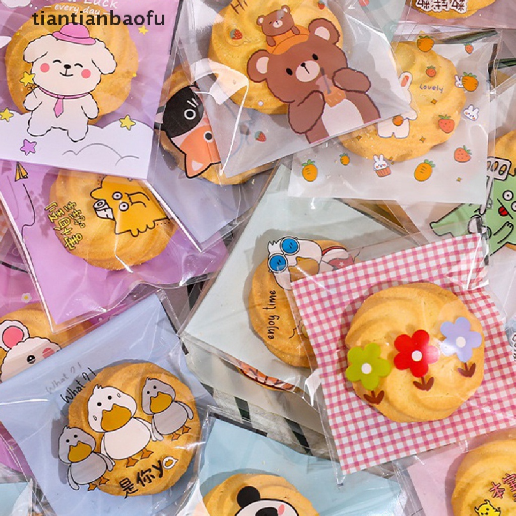 [tiantianbaofu] 100 Pcs Bening Kue Hadiah OPP Tas Plastik Permen Cookies Biskuit Packaging Bags Butik