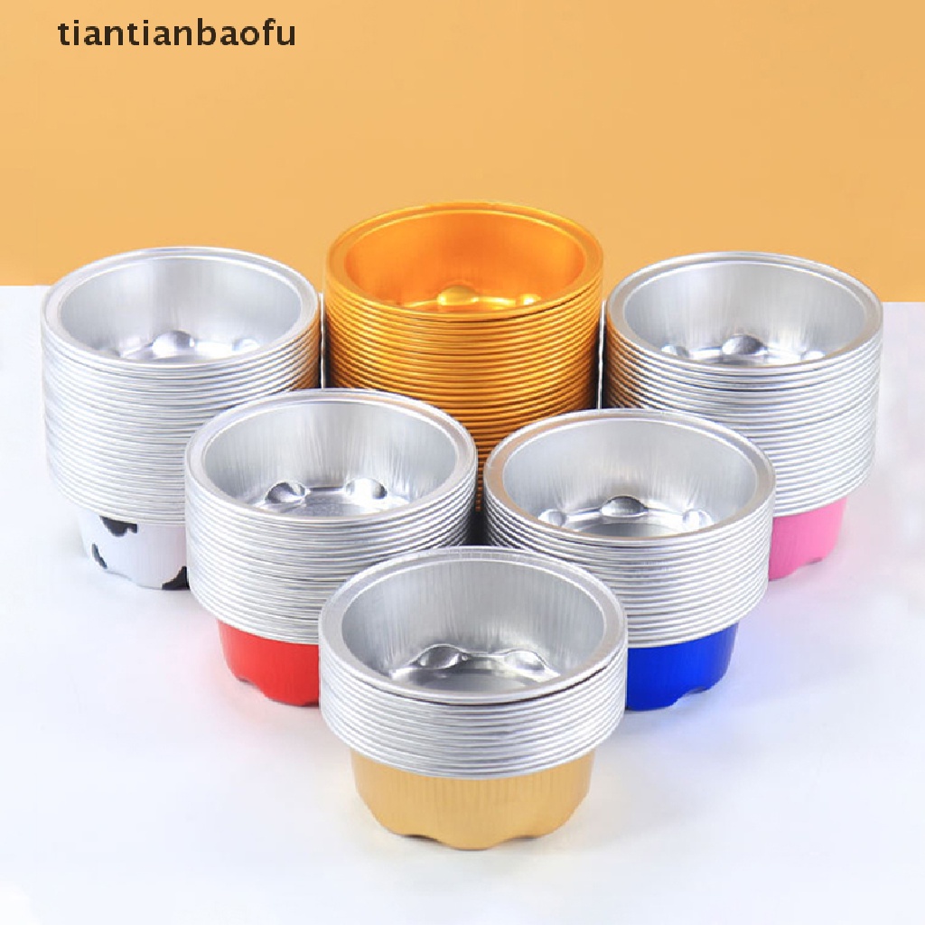 [tiantianbaofu] 10pcs 50ML Valene Aluminium Foil Loyang Kue Bentuk Bulat Cupcake Cup Dengan Tutup Butik