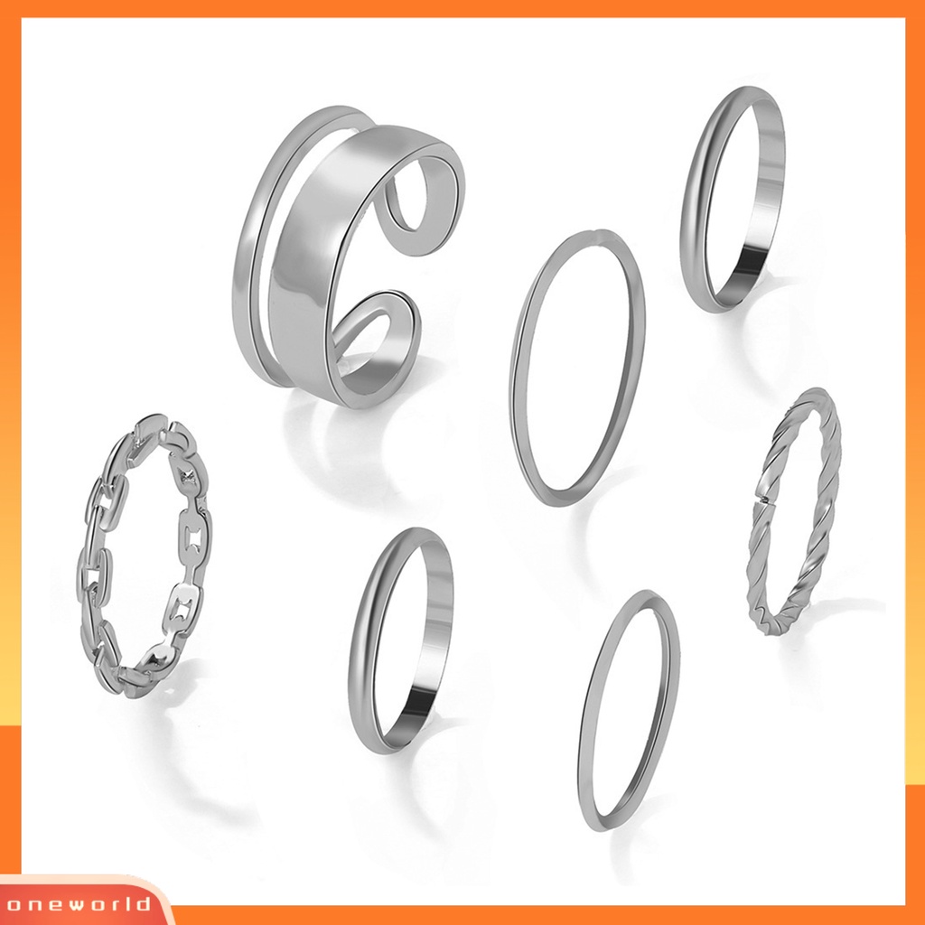 [EONE] 7pcs/set Wanita Knuckle Rings Geometris Bukaan Adjustable Hip Hop Stackable Finger Rings Untuk Pesta Club Cosplay