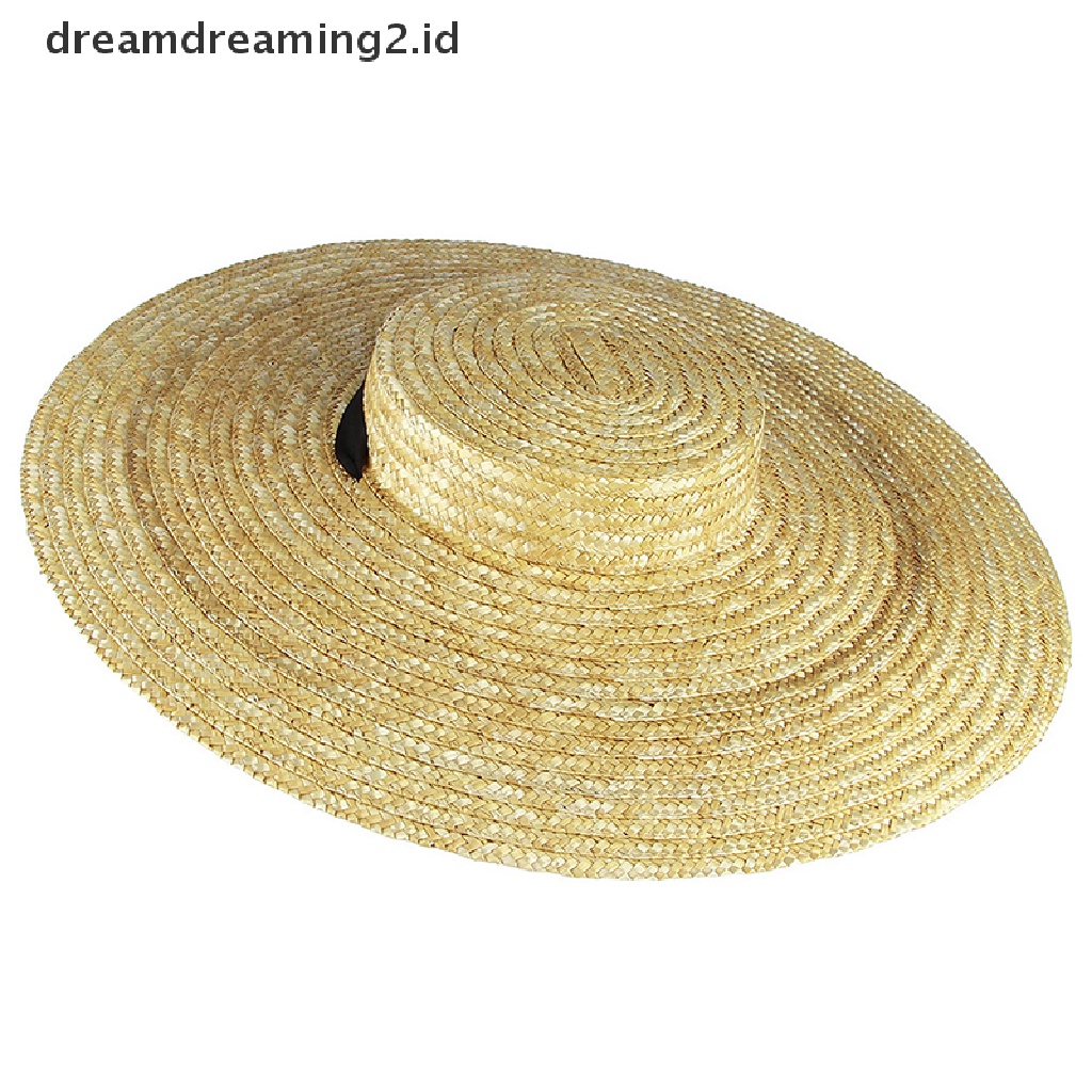 (hot) Topi Jerami Pinggiran Lebar Untuk Wanita Pita Panjang Ladies Beach Hat Summer Sun Visor Cap//