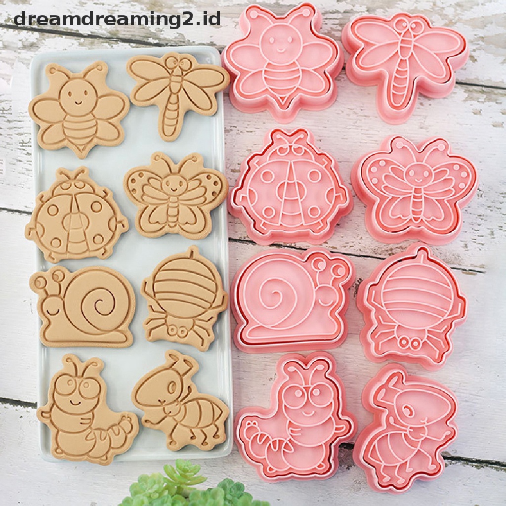 (hot) 8 Pcs/set Hewan Hutan Gajah Singa 3D Kartun Cookie Cetakan Biskuit Cutter Perangko Lebah Kupu-Kupu DIY Fondant Plunger Kue Alat Dapur Baking Pastry Bakeware Perlengkapan//