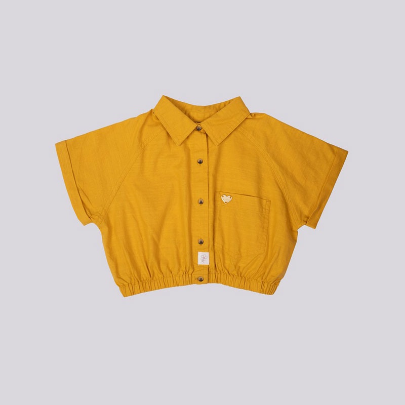 3Second Kids Kemeja Serut Crop Anak Perempuan Lengan Pendek With Pocket Straight Collar Casual Shirt