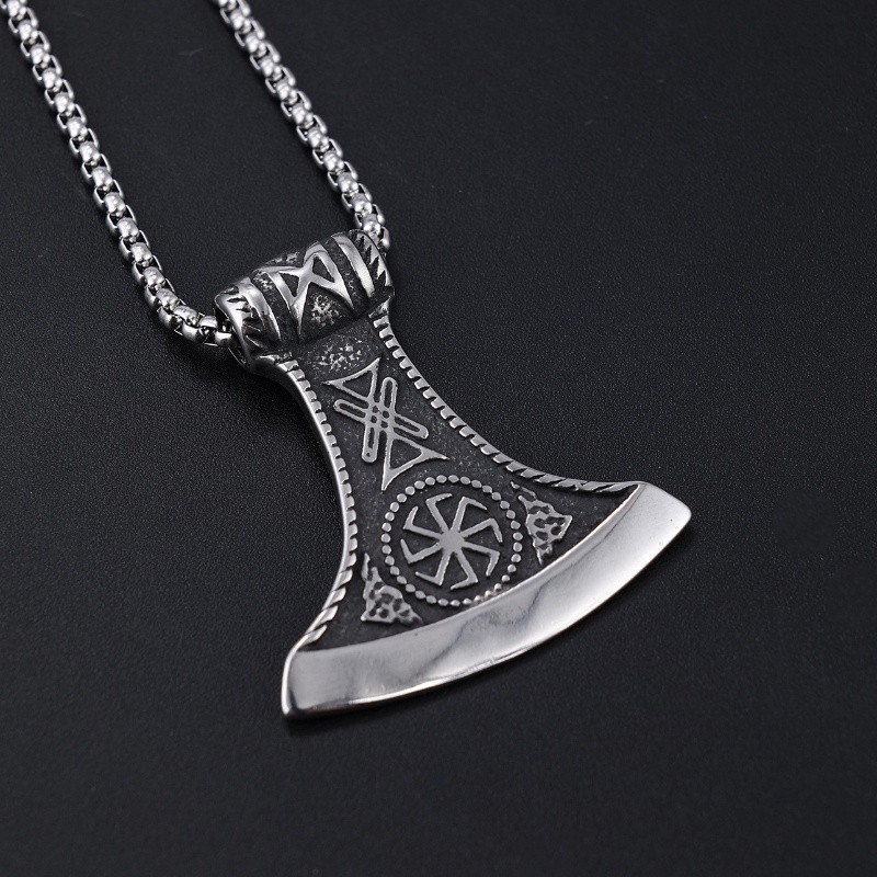 [Z H Perhiasan] Vintage Nordic Viking Myth Tomahawk Hip Hop Liontin Pria Dan Wanita Fashion Stainless Steel Kalung Punk Pesta Batu Baja Titanium Perhiasan Aksesoris