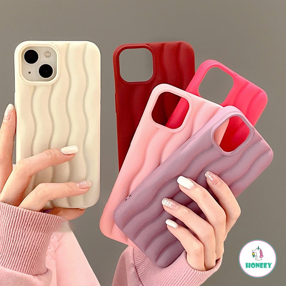 IPHONE Casing Ponsel Motif Riak Air Putih 3D Untuk Iphone14 13 12 11 Pro Max Matte Warna Solid Lembut Shockproof Back Cover