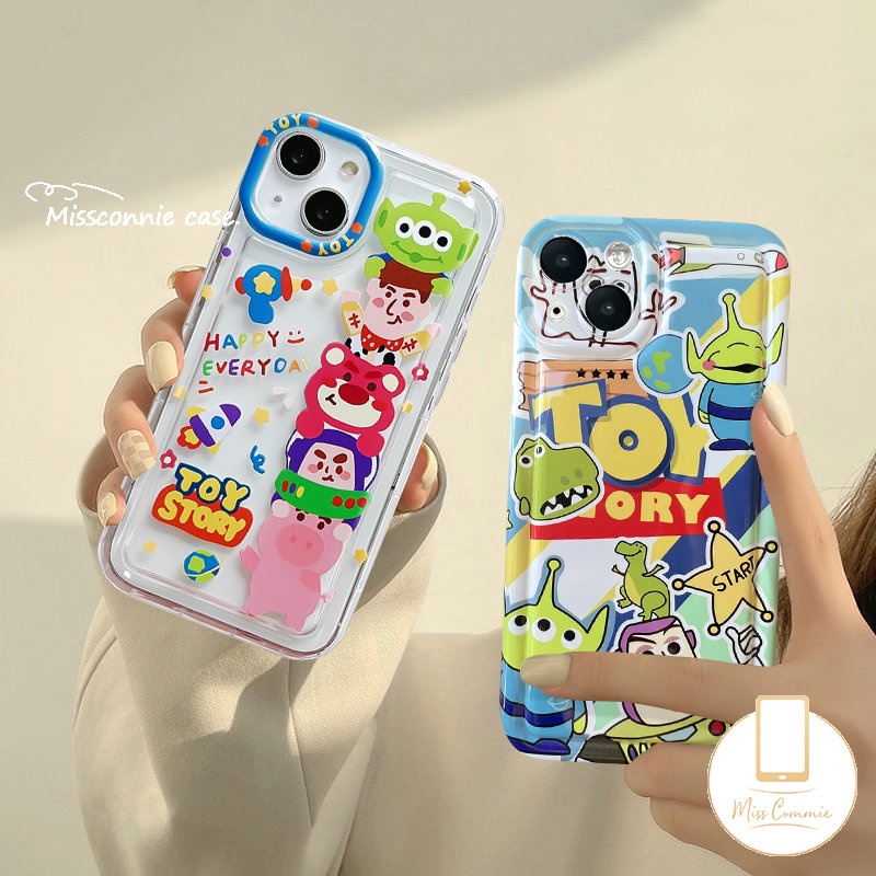 Kartun Toy Story Cute Strawberry Bear Phone Case Kompatibel Untuk IPhone 7Plus 11 14 13 12 Pro MAX XR 6 6S Plus X XS MAX Lovely Buzz Lightyear Alien Shockproof Airbag Cases Cover