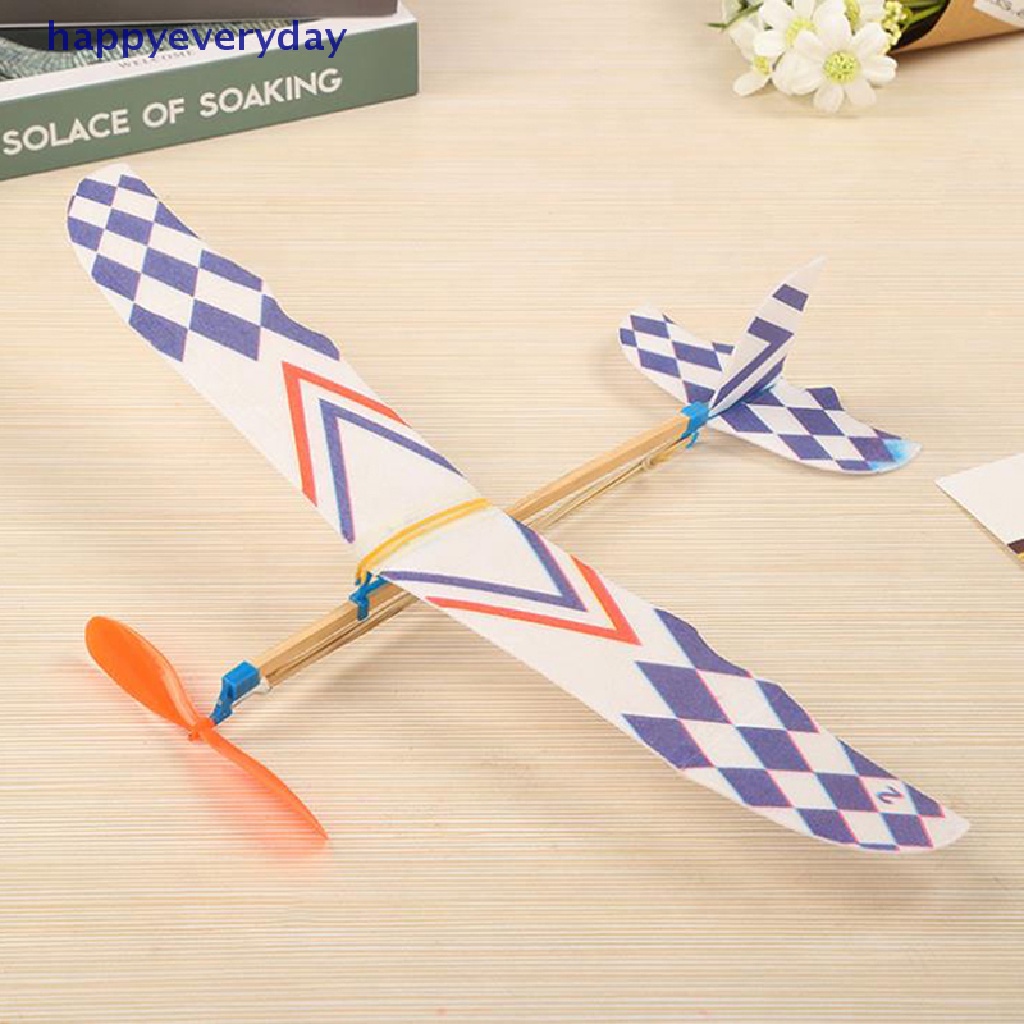 [happy] Karet Gelang Elastis Bertenaga Pesawat Glider Flying Plane Pesawat DIY Mainan Anak [ID]