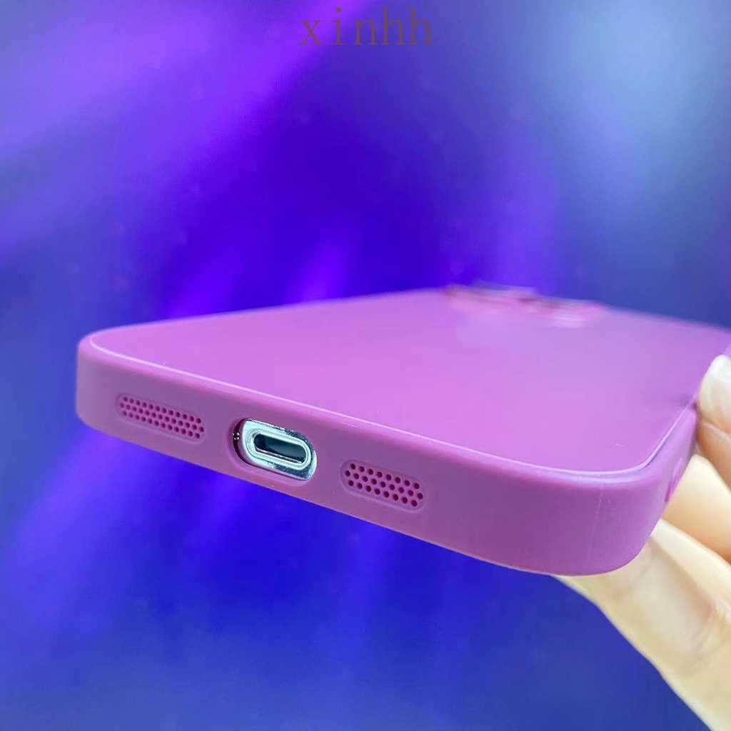 IPHONE Glossy Fashion Baru Plum Kaca Ponsel Case Untuk Iphone14 13 12 11 Pro Max 14Plus Lensa Diperkeras Perlindungan Casing Belakang