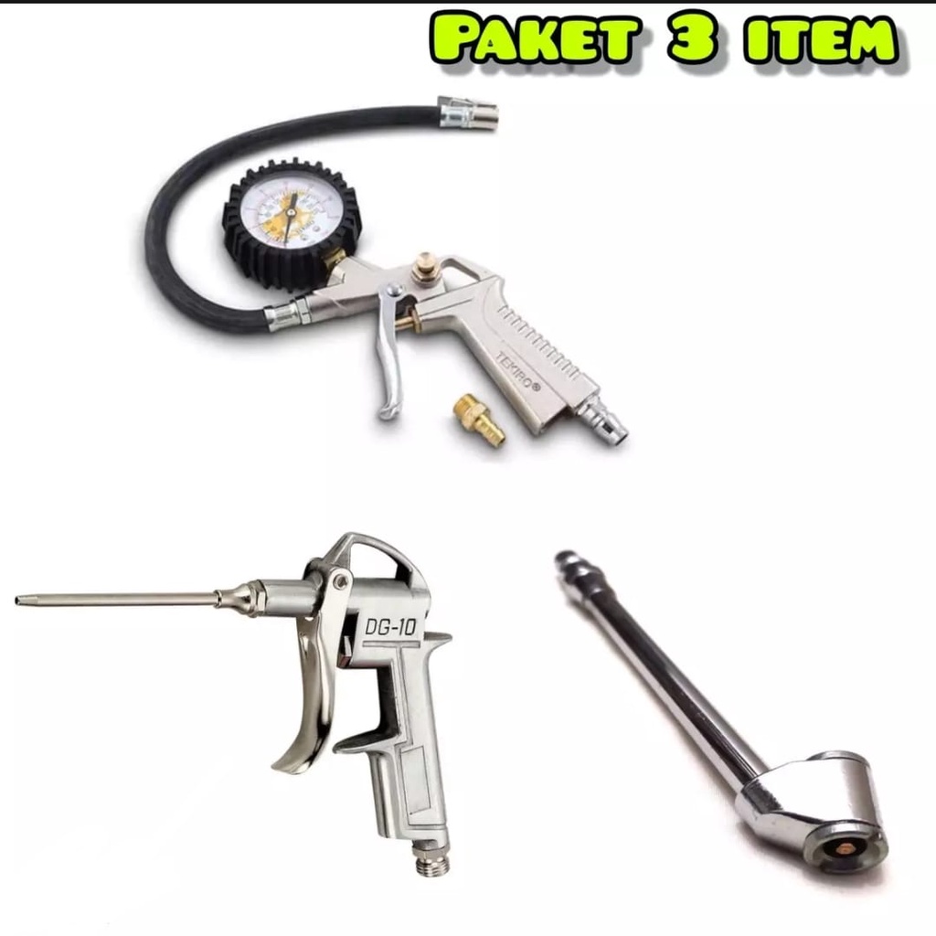 Tire Inflator Air Pressure Gun Isi Ukur Tekanan Angin 3 in 1 Tire Gauge Kit Alat Pengisi Ukur Tekanan Buang Angin Ban