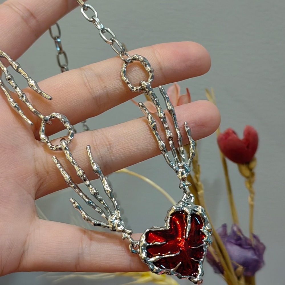 Populer Korea Ringan Mewah Fashion Cinta Merah Gaya Punk Kalung