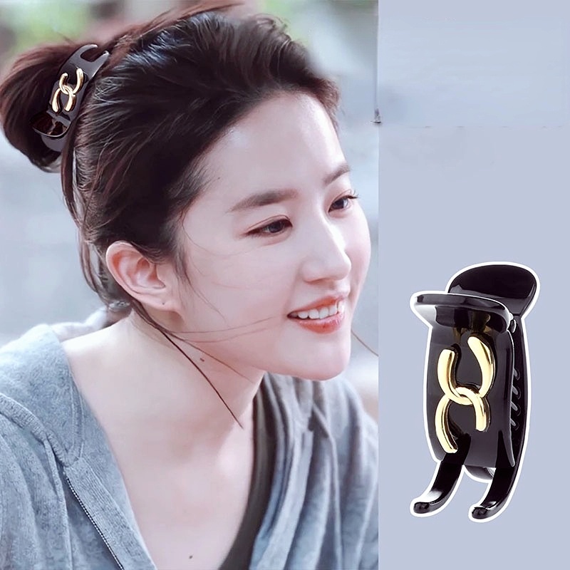 Elegan Dan Modis Emas Ganda C-Huruf Grip Klip Korea Fashion Akrilik Wanita Ponytail Clip Hitam Tinggi Ponytail Jepit Rambut
