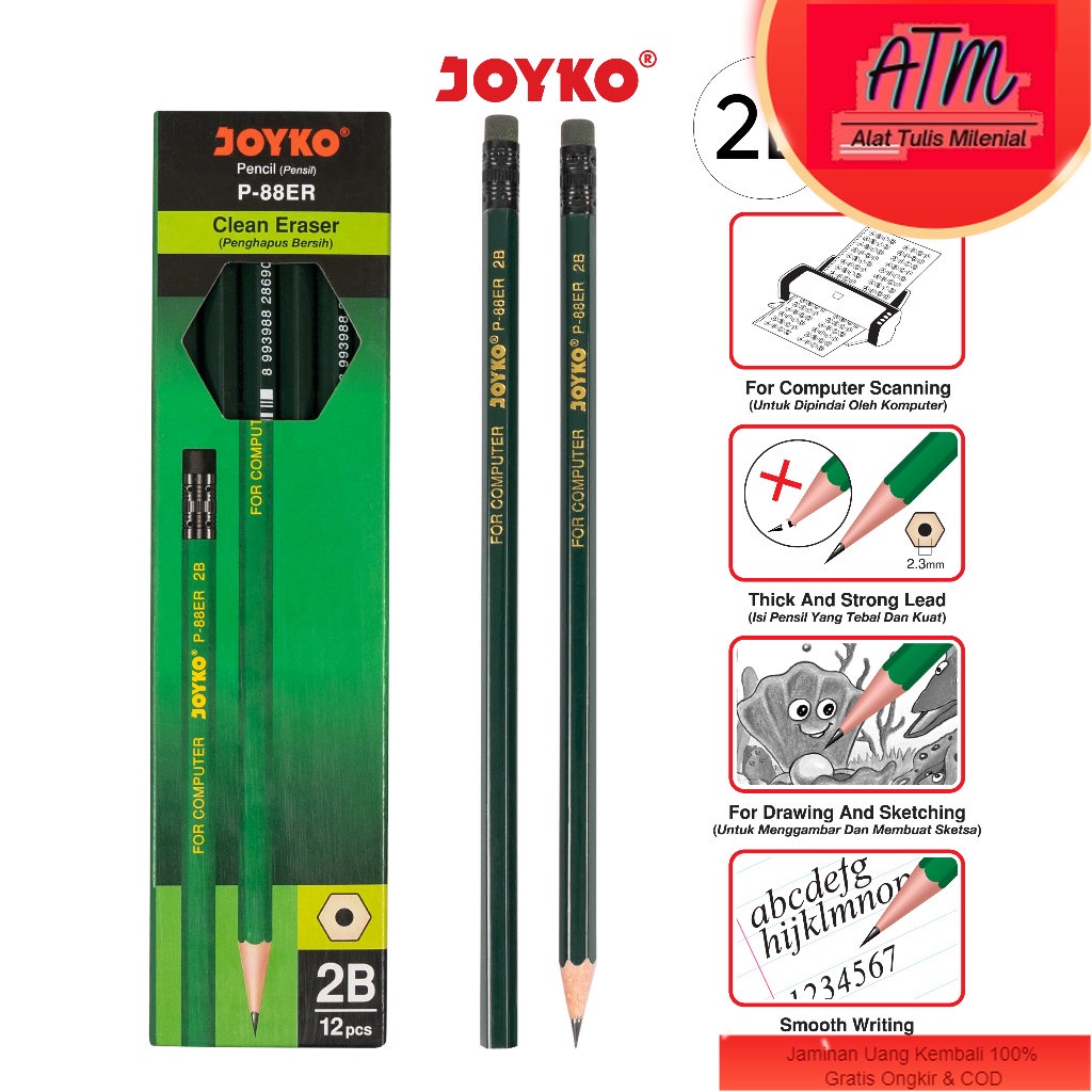 

Pencil Pensil Joyko P-88ER 2B 1 BOX 12 PCS