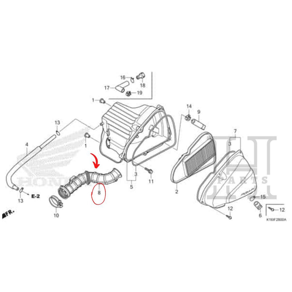 KARET FILTER UDARA TUBE, AIR CLEANER CONNECTING BEAT FI, SCOOPY FI, SCOOPY ESP K16 17253-K16-900 ASLI ORIGINAL AHM HGP HONDA