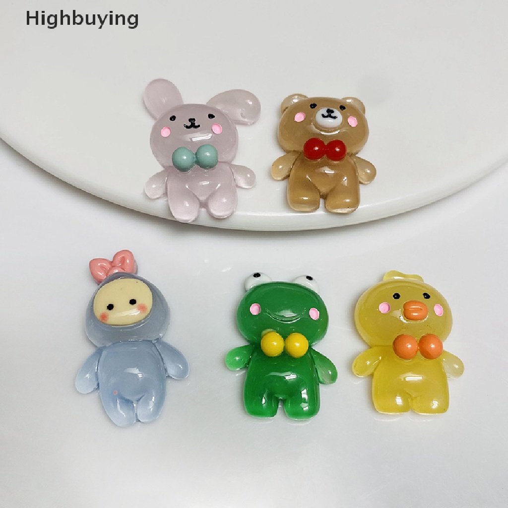 Hbid 5 Pcs Fluorescence Mini Resin Hewan Kelinci Beruang Bebek Mainan DIY Handmade Perhiasan Aksesoris Miniatur Dekorasi Lucu Ornamen Hadiah Glory